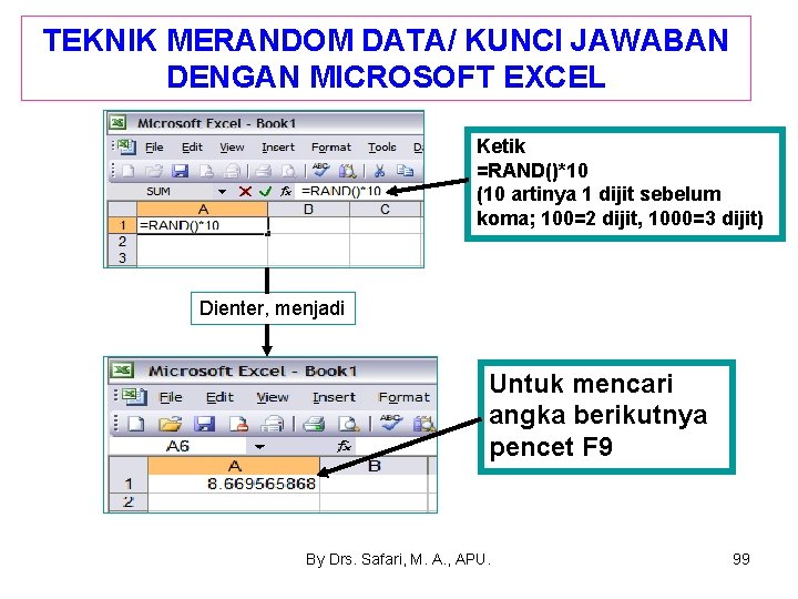 TEKNIK MERANDOM DATA/ KUNCI JAWABAN DENGAN MICROSOFT EXCEL Ketik =RAND()*10 (10 artinya 1 dijit