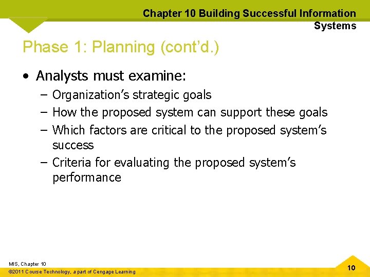 Chapter 10 Building Successful Information Systems Phase 1: Planning (cont’d. ) • Analysts must