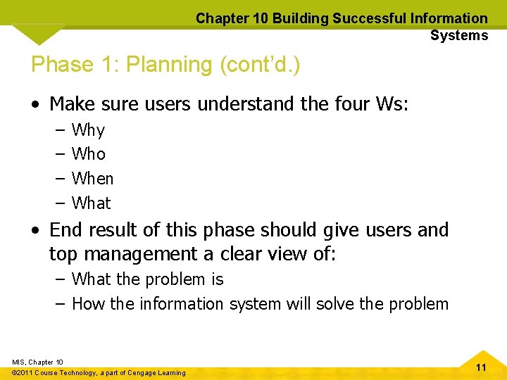 Chapter 10 Building Successful Information Systems Phase 1: Planning (cont’d. ) • Make sure