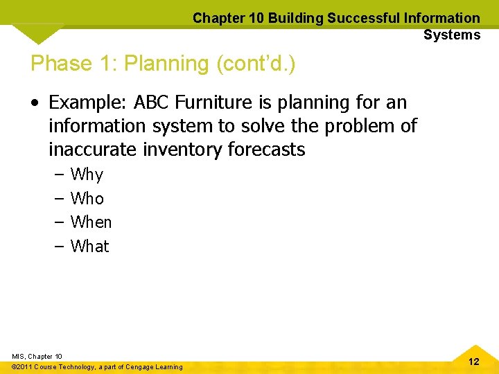 Chapter 10 Building Successful Information Systems Phase 1: Planning (cont’d. ) • Example: ABC