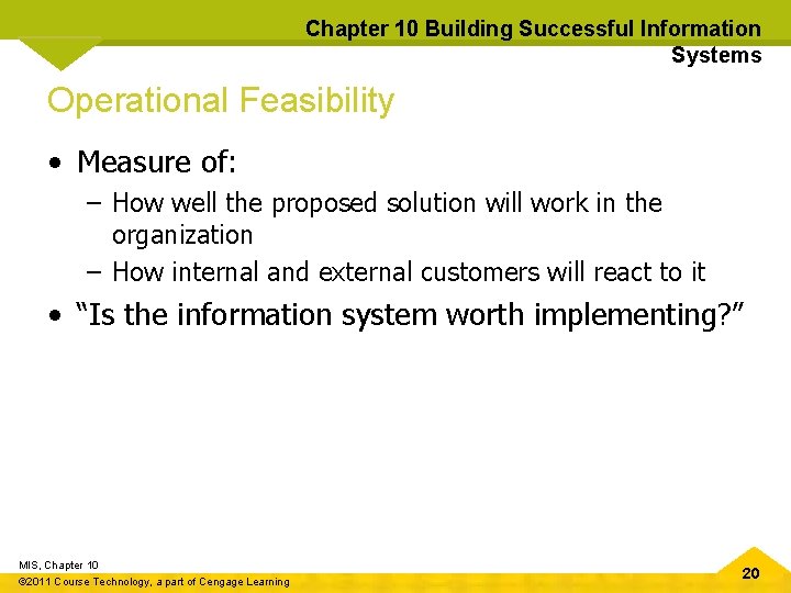 Chapter 10 Building Successful Information Systems Operational Feasibility • Measure of: – How well