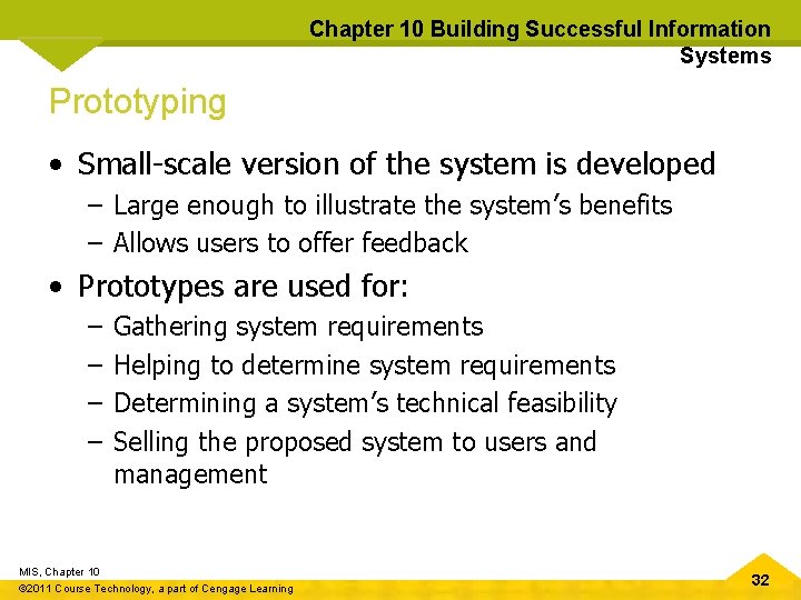 Chapter 10 Building Successful Information Systems Prototyping • Small-scale version of the system is