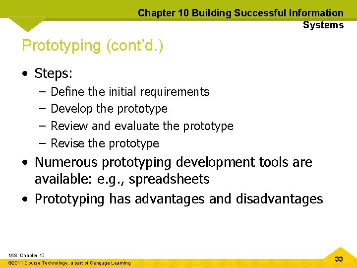 Chapter 10 Building Successful Information Systems Prototyping (cont’d. ) • Steps: – – Define