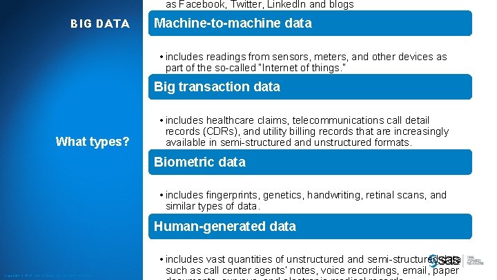 as Facebook, Twitter, Linked. In and blogs BIG DATA Machine-to-machine data • includes readings