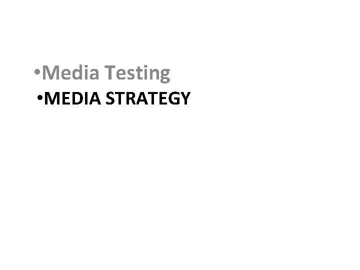  • Media Testing • MEDIA STRATEGY 