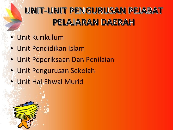 UNIT-UNIT PENGURUSAN PEJABAT PELAJARAN DAERAH • • • Unit Kurikulum Unit Pendidikan Islam Unit