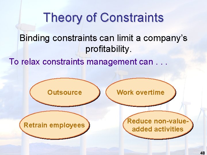Theory of Constraints Binding constraints can limit a company’s profitability. To relax constraints management