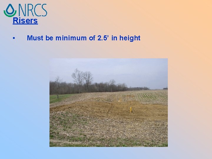 Risers • Must be minimum of 2. 5’ in height 