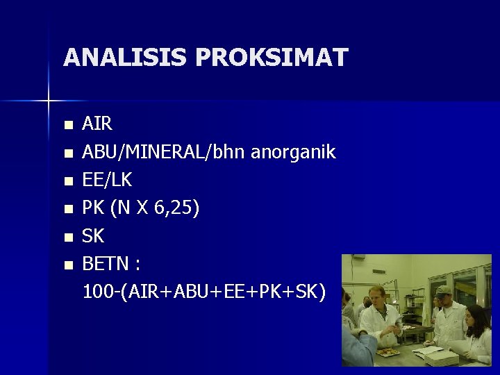 ANALISIS PROKSIMAT n n n AIR ABU/MINERAL/bhn anorganik EE/LK PK (N X 6, 25)