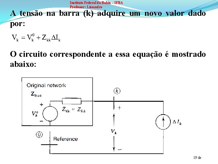 Instituto Federal da Bahia – IFBA Professor: Lissandro A tensão na barra (k) adquire