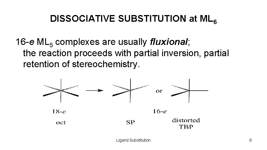 DISSOCIATIVE SUBSTITUTION at ML 6 16 -e ML 5 complexes are usually fluxional; the