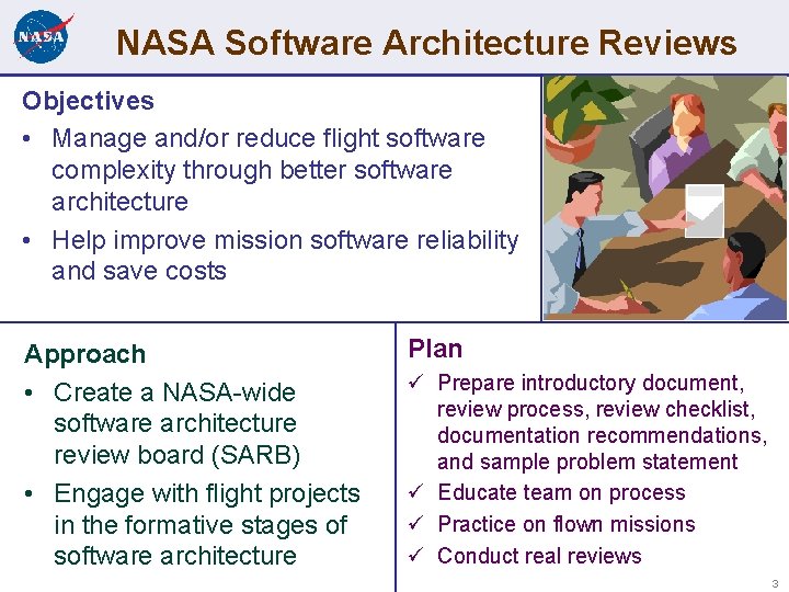 NASA Software Architecture Reviews Objectives • Manage and/or reduce flight software complexity through better