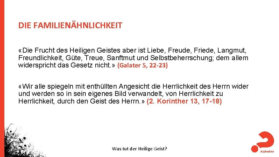 DIE FAMILIENÄHNLICHKEIT «Die Frucht des Heiligen Geistes aber ist Liebe, Freude, Friede, Langmut, Freundlichkeit,