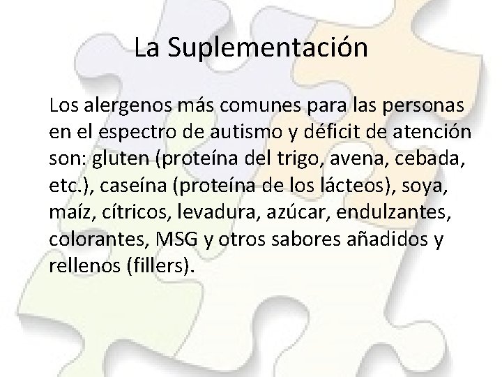 La Suplementación Los alergenos más comunes para las personas en el espectro de autismo