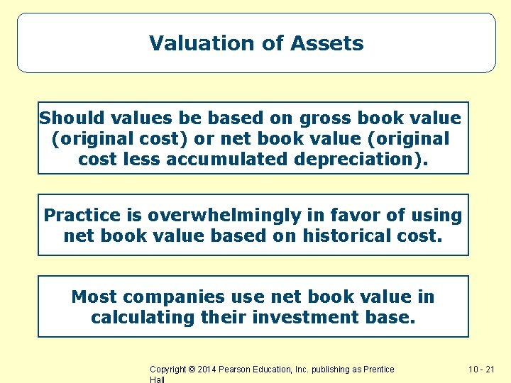 Valuation of Assets Should values be based on gross book value (original cost) or