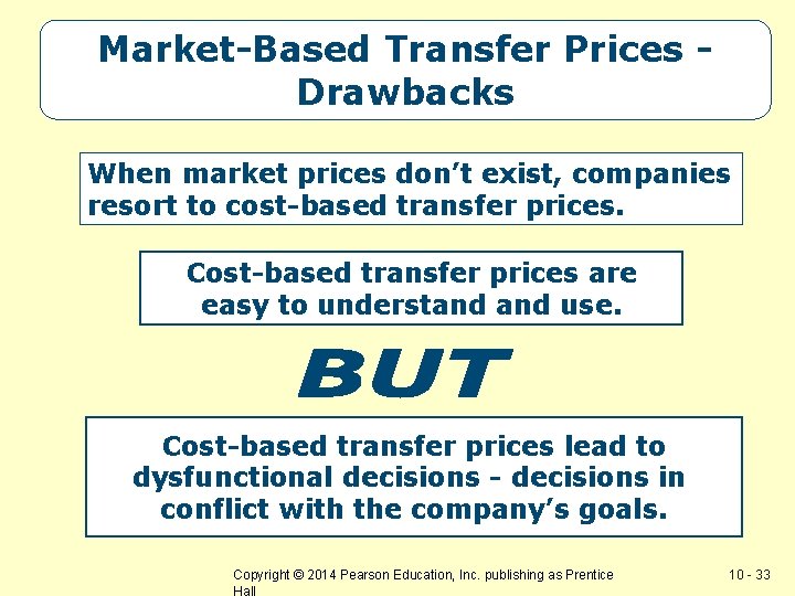 Market-Based Transfer Prices Drawbacks When market prices don’t exist, companies resort to cost-based transfer