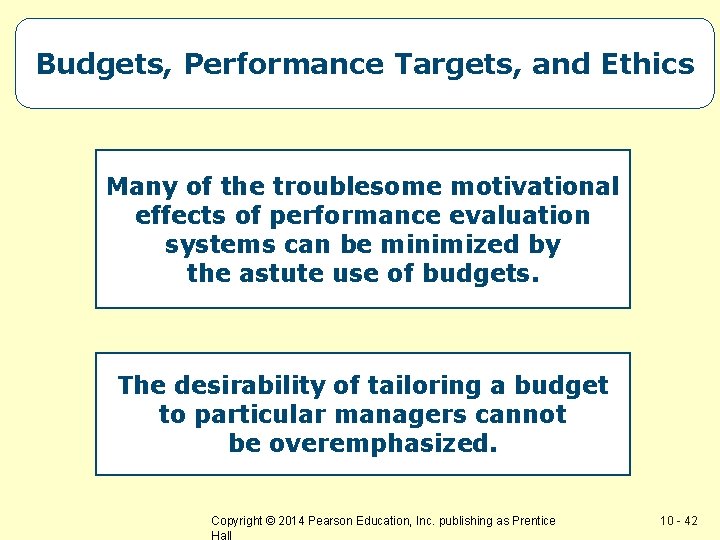 Budgets, Performance Targets, and Ethics Many of the troublesome motivational effects of performance evaluation