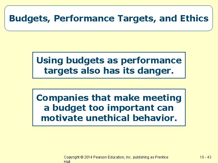 Budgets, Performance Targets, and Ethics Using budgets as performance targets also has its danger.