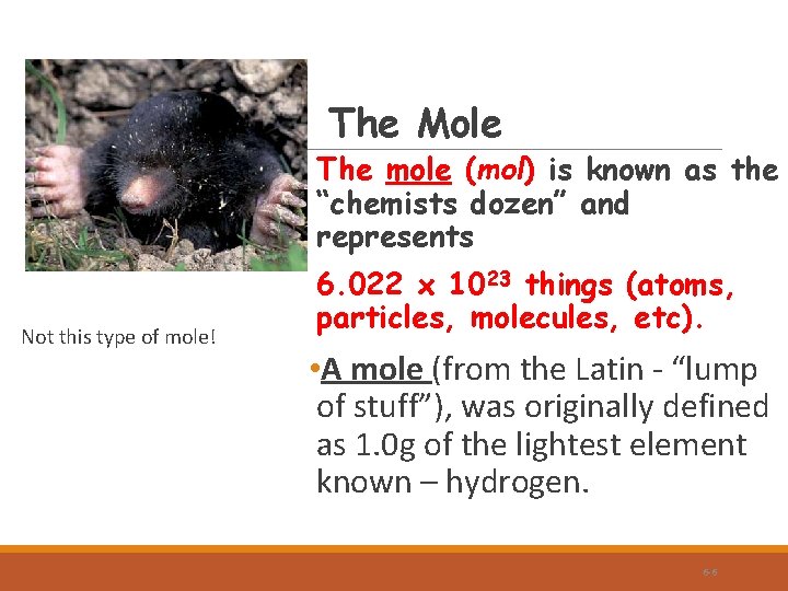 Section 6. 3: The Mole The mole (mol) is known as the “chemists dozen”