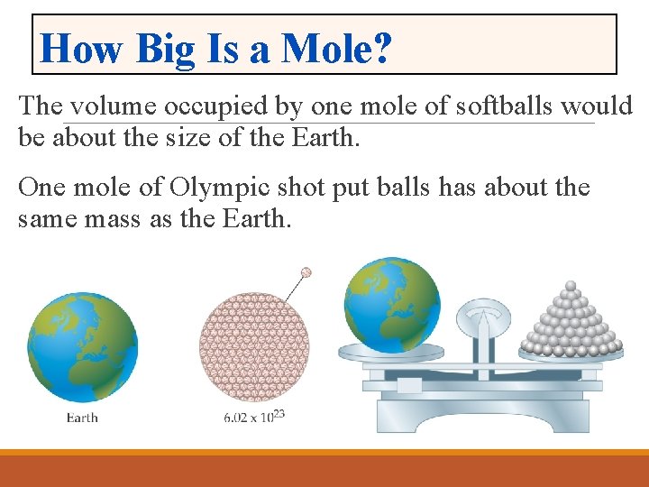 How Big Is a Mole? The volume occupied by one mole of softballs would