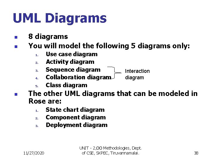 UML Diagrams n n 8 diagrams You will model the following 5 diagrams only: UML Diagrams n n 8 diagrams You will model the following 5 diagrams only: