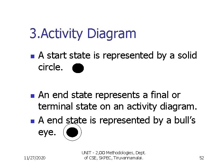 3. Activity Diagram n n n A start state is represented by a solid