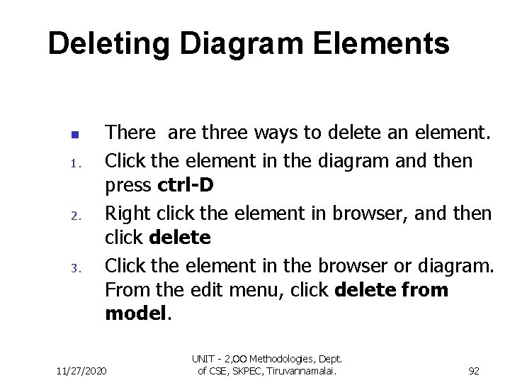 Deleting Diagram Elements n 1. 2. 3. There are three ways to delete an