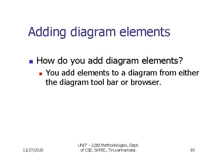 Adding diagram elements n How do you add diagram elements? n 11/27/2020 You add