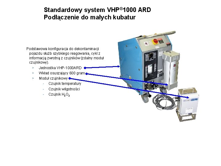 Standardowy system VHP® 1000 ARD Podłączenie do małych kubatur Podstawowa konfiguracja do dekontaminacji pojazdu
