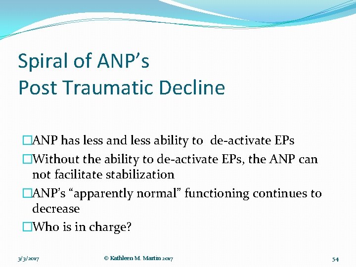 Spiral of ANP’s Post Traumatic Decline �ANP has less and less ability to de-activate