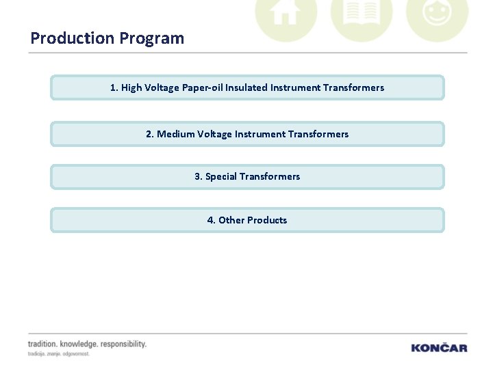 Production Program 1. High Voltage Paper-oil Insulated Instrument Transformers 2. Medium Voltage Instrument Transformers