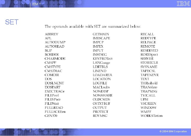 IBM ^ SET © 2004 IBM Corporation 