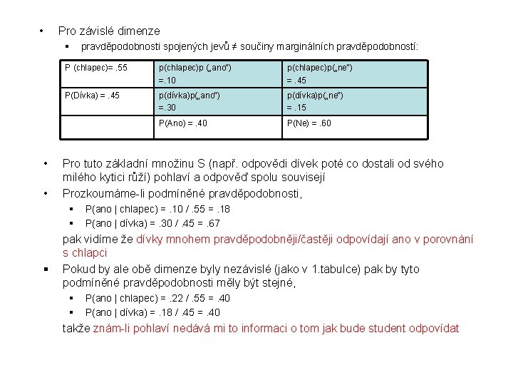  • Pro závislé dimenze § • • P (chlapec)=. 55 p(chlapec)p („ano“) =.