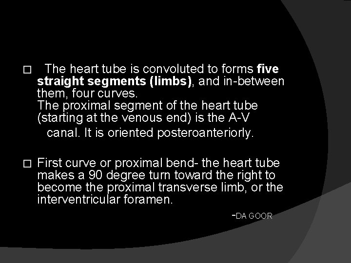 � The heart tube is convoluted to forms five straight segments (limbs), and in-between