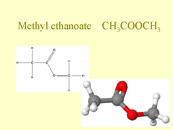 Methyl ethanoate CH 3 COOCH 3 Methyl ethanoate CH 3 COOCH 3