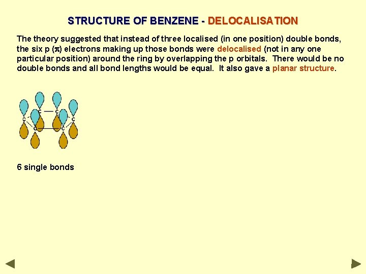 STRUCTURE OF BENZENE - DELOCALISATION The theory suggested that instead of three localised (in STRUCTURE OF BENZENE - DELOCALISATION The theory suggested that instead of three localised (in