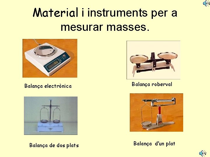Material i instruments per a mesurar masses. Balança electrònica Balança de dos plats Balança