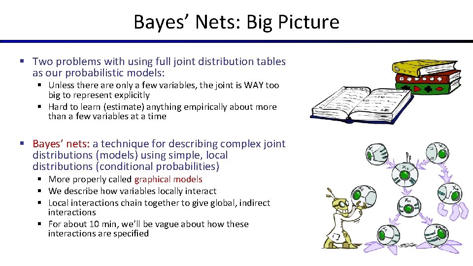 Bayes’ Nets: Big Picture § Two problems with using full joint distribution tables as