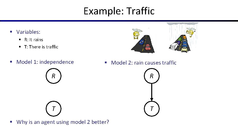 Example: Traffic § Variables: § R: It rains § T: There is traffic §