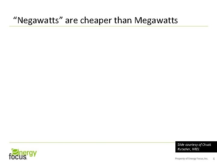 “Negawatts” are cheaper than Megawatts Slide courtesy of Chuck Kutscher, NREL 4 