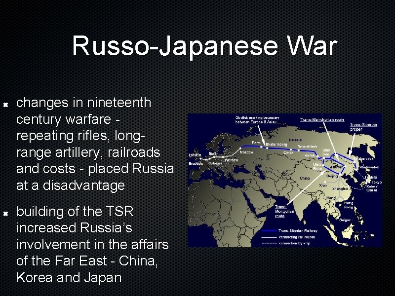 Russo-Japanese War changes in nineteenth century warfare repeating rifles, longrange artillery, railroads and costs