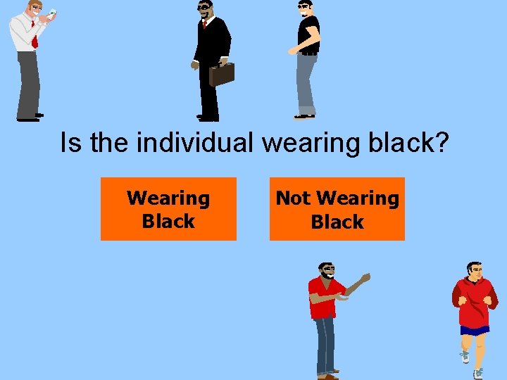 Is the individual wearing black? Wearing Black Not Wearing Black 