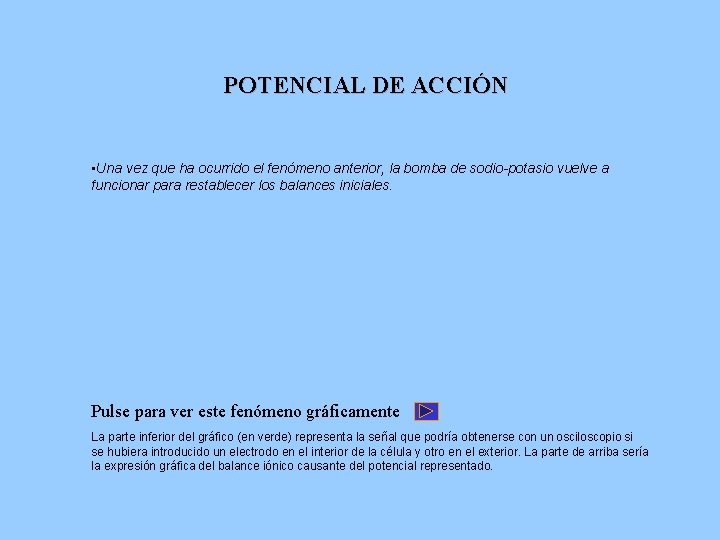 POTENCIAL DE ACCIÓN • Una vez que ha ocurrido el fenómeno anterior, la bomba