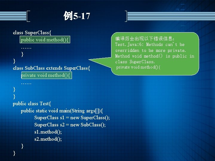 例5 -17 class Super. Class{ public void method(){ …… } } class Sub. Class
