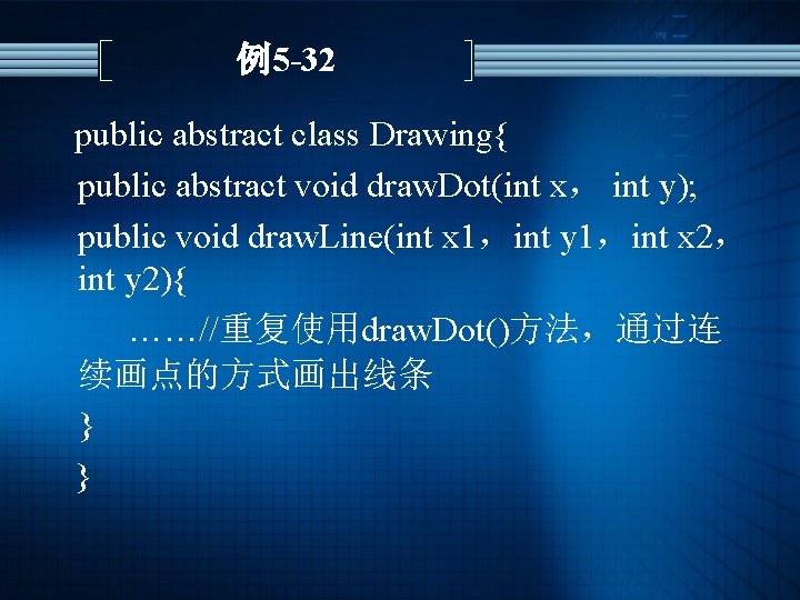 例5 -32 public abstract class Drawing{ public abstract void draw. Dot(int x， int y);