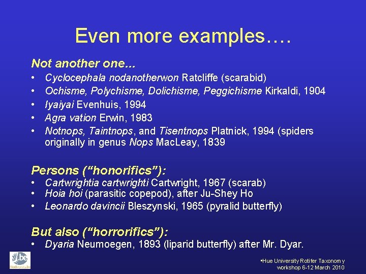 Even more examples…. Not another one… • • • Cyclocephala nodanotherwon Ratcliffe (scarabid) Ochisme,