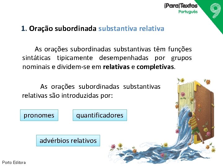 1. Oração subordinada substantiva relativa As orações subordinadas substantivas têm funções sintáticas tipicamente desempenhadas