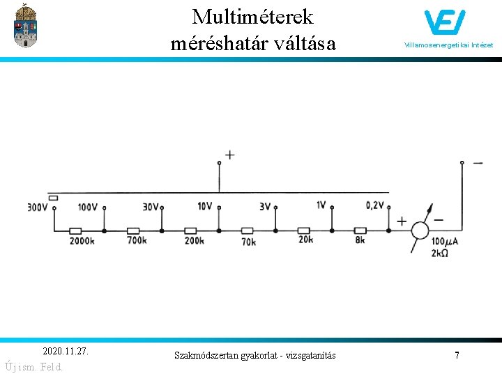 Multiméterek méréshatár váltása 2020. 11. 27. Új ism. Feld. Szakmódszertan gyakorlat - vizsgatanítás Villamosenergetikai