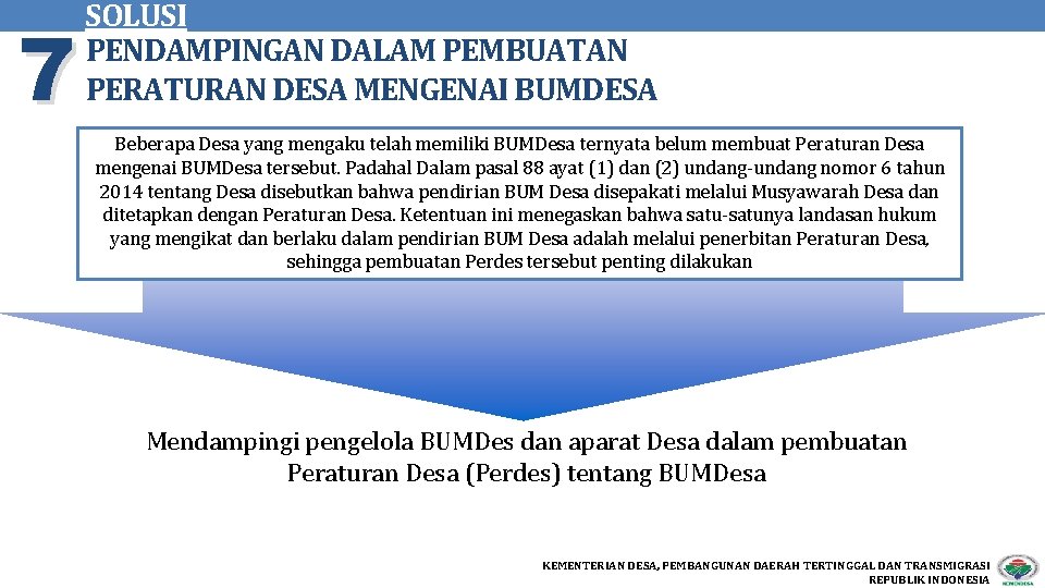 7 SOLUSI PENDAMPINGAN DALAM PEMBUATAN PERATURAN DESA MENGENAI BUMDESA Beberapa Desa yang mengaku telah