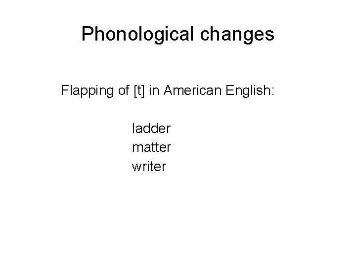 Phonological changes Flapping of [t] in American English: ladder matter writer 